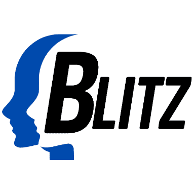 a blue and white logo with a woman's head
